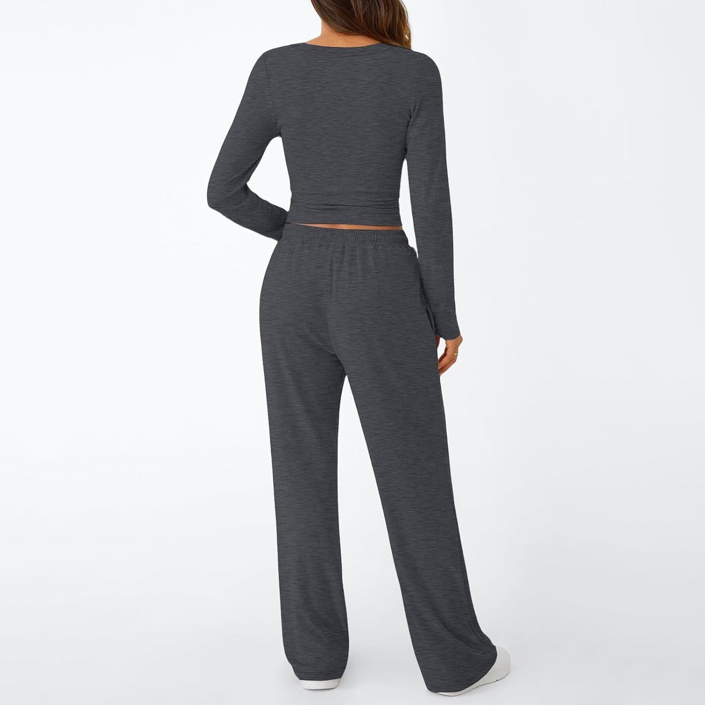 Two Piece Sets for Women Tracksuit Full Set Long Sleeve Tops Drawstring Elasticized Waist Wide Leg Trousers Casual Lounge Wear Co Ord Sets Matching Activewear Gym Sets