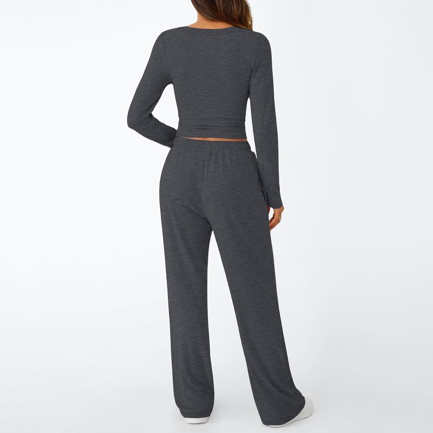 Two Piece Sets for Women Tracksuit Full Set Long Sleeve Tops Drawstring Elasticized Waist Wide Leg Trousers Casual Lounge Wear Co Ord Sets Matching Activewear Gym Sets