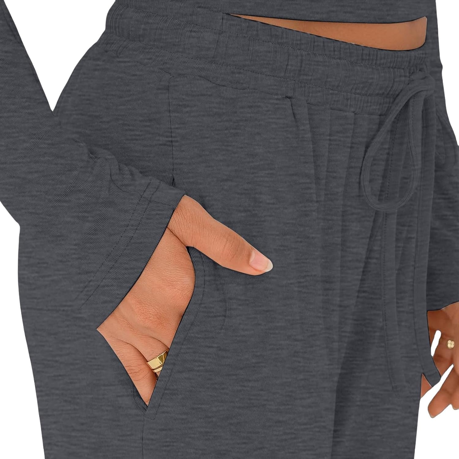 Two Piece Sets for Women Tracksuit Full Set Long Sleeve Tops Drawstring Elasticized Waist Wide Leg Trousers Casual Lounge Wear Co Ord Sets Matching Activewear Gym Sets