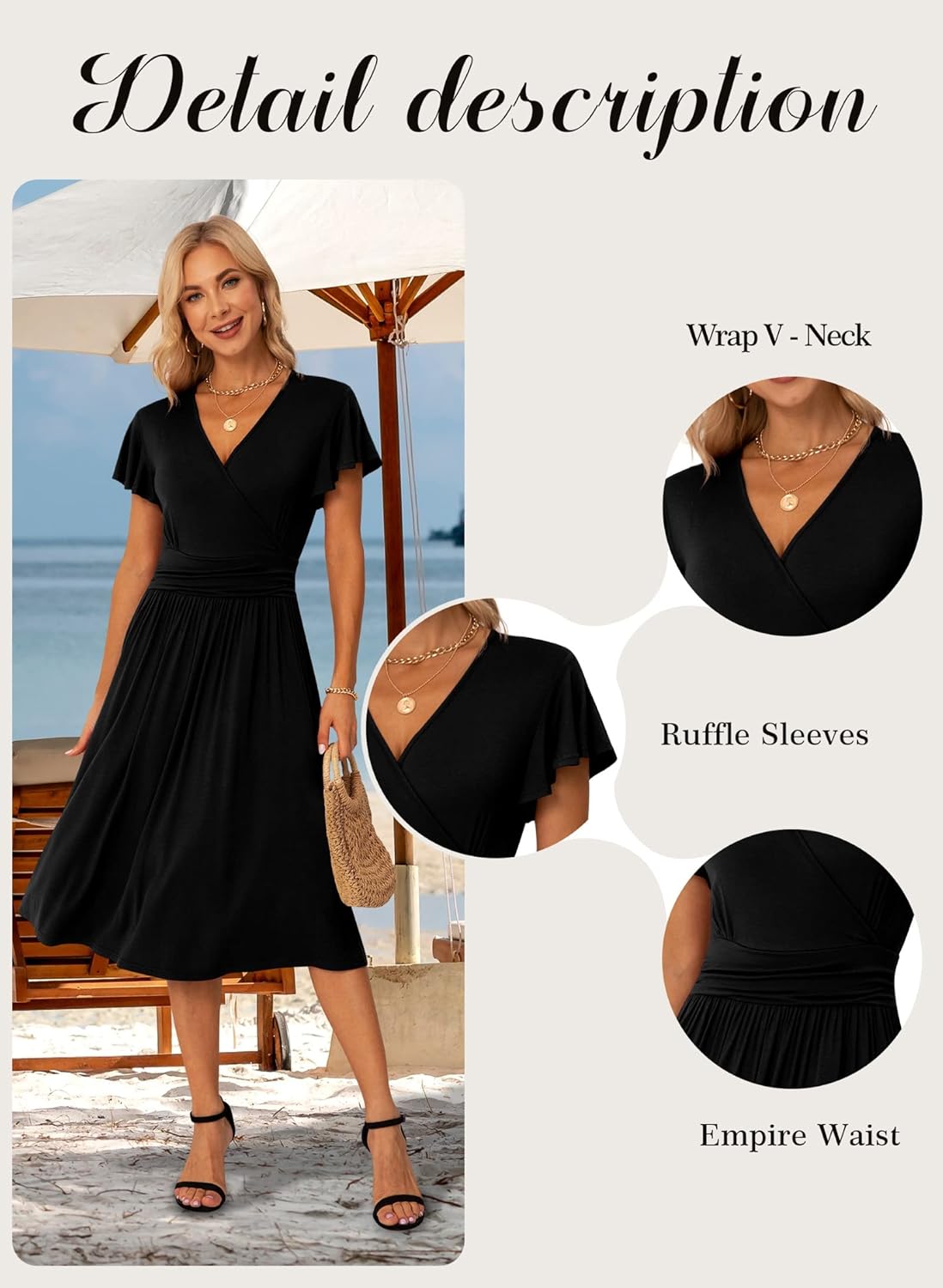 Womens Summer Wrap Dress Ladies Casual Ruffle Short Sleeve V-Neck Floral Beach Dresses for Women